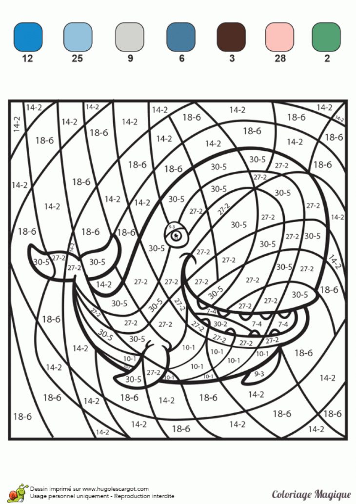 Coloriage Magique Soustractions, Une Baleine concernant Coloriage Magique Ce2 Soustraction