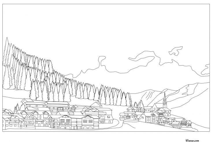 Coloriage Paysage De Noël À Imprimer Et Colorier concernant Coloriage Village De Noel