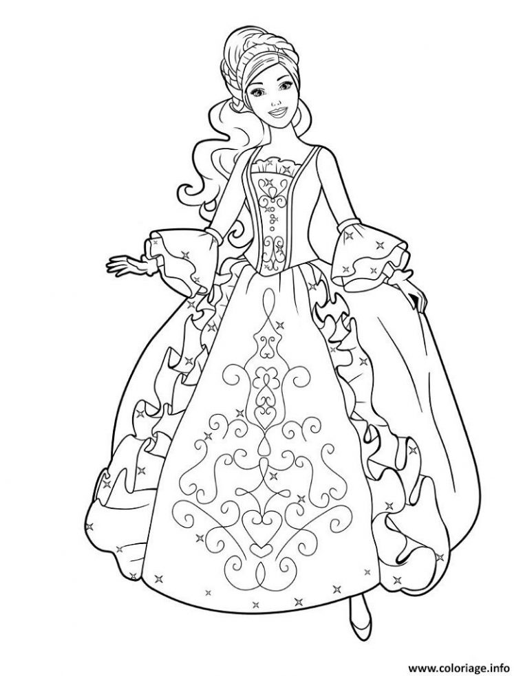 Coloriage Princesse Barbie Avec Une Jolie Robe Dessin encequiconcerne Coloriage Princesse Sirene