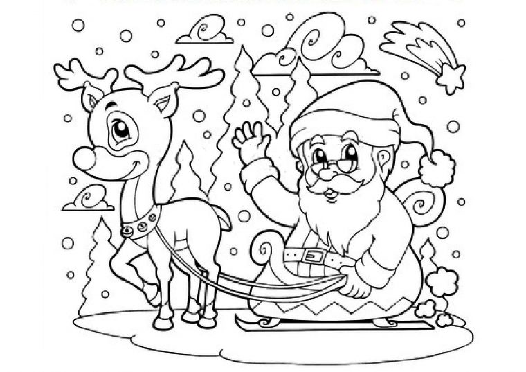 Coloriage – Renne, Traineau Et Père Noël serapportantà Pere Noel À Colorier Et Imprimer