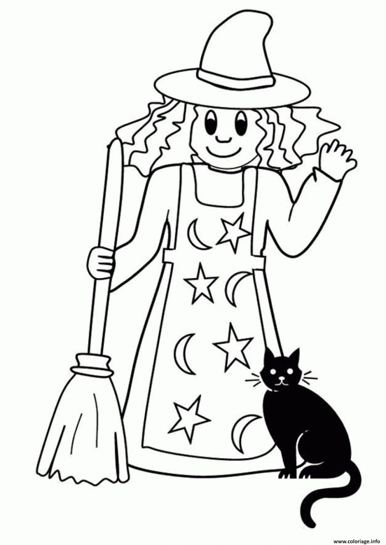 Coloriage Sorciere Simple Avec Son Chat Noir Dessin pour Image De Sorcière Gratuite