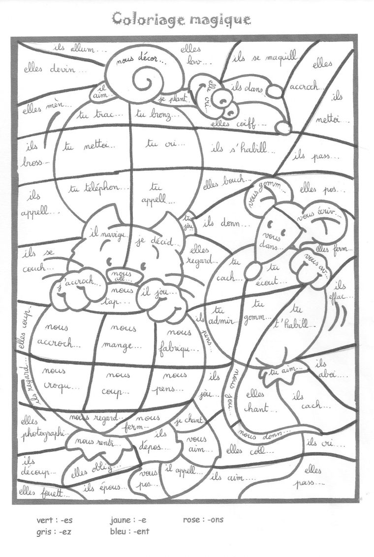 Coloriage204: Coloriage Magique Conjugaison à Jeux De Coloriage Magique Cm1