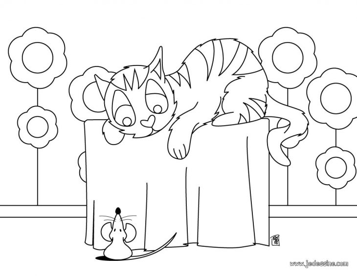 Coloriages Un Chat Et Une Souris – Fr.hellokids tout Coloriage De Chat En Ligne