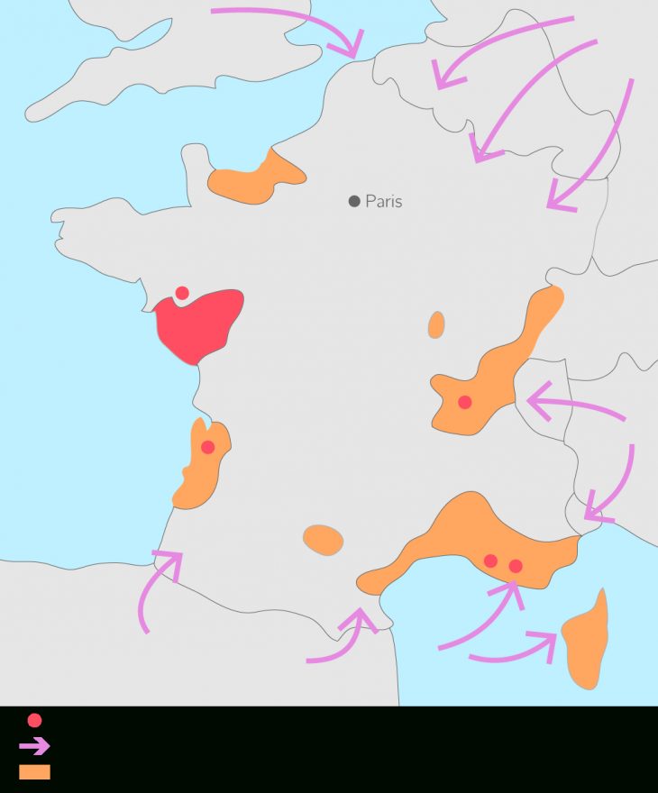 Compléter La Carte La France Menacée – 4E – Exercice encequiconcerne Exercice Carte De France