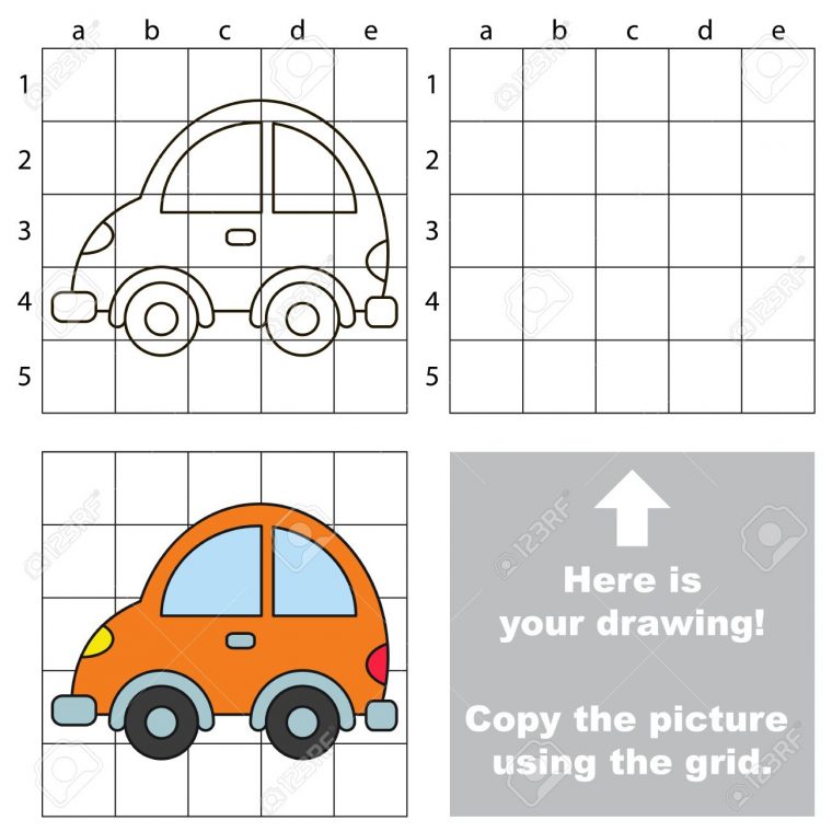 Copiez L'image En Utilisant Des Lignes De Grille. Un Jeu Éducatif Facile  Pour Les Enfants. Jeu De Dessin Simple Avec Voiture encequiconcerne Voiture Facile À Dessiner