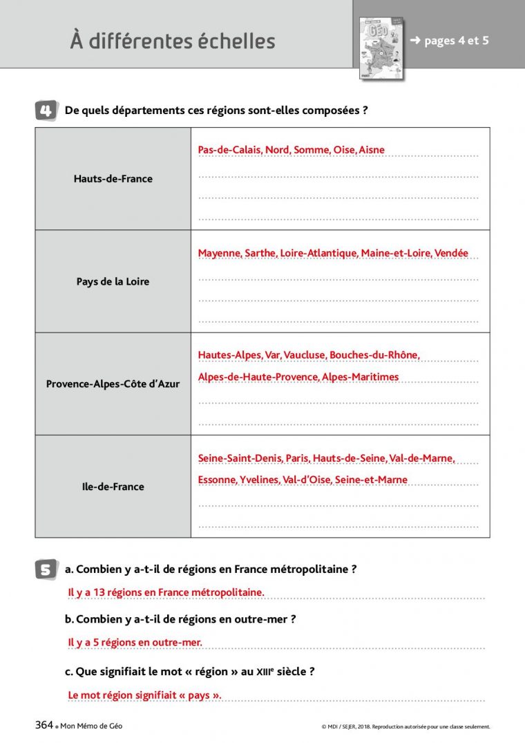 Corrigés Mémo Fichier Géo Cycle 3 – Calameo Downloader dedans Combien Yat Il De Region En France