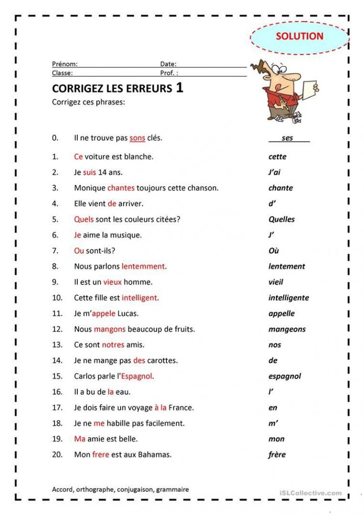 Corrigez Les Erreurs 1 | Fle, Evaluation Cm2 Et Apprendre Le dedans Fiche D Exercice Cp