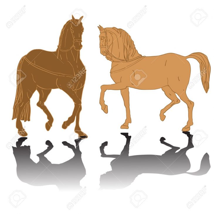 Couleur Silhouettes Chevaux, Dessin Doodle Avec Des Ombres Isolé Sur Blanc concernant Cheval Dessin Couleur