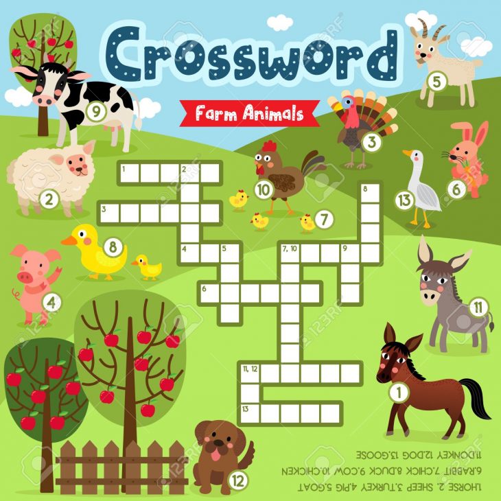 Crosswords Jeu De Puzzle D'animaux De Ferme Pour Les Enfants D'âge  Préscolaire, Fiche D'activité Colorée Version Imprimable. Illustration  Vectorielle. pour Jeu Sur Les Animaux De La Ferme