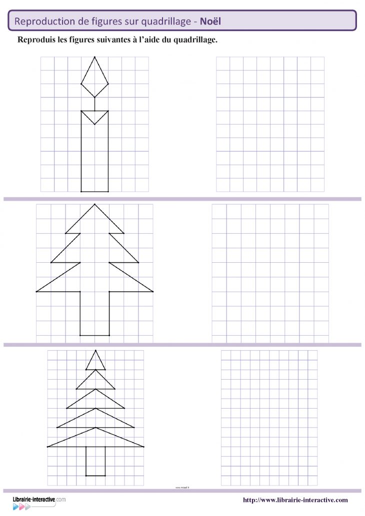 Des Figures Géométriques Sur Le Thème De Noël À Reproduire dedans Reproduction Quadrillage Ce1