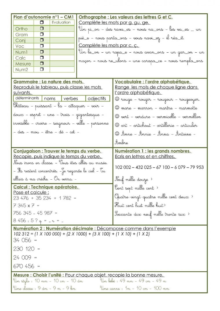 Des Plans D'autonomie Cm1/cm2 – Chez Madame Têtard à Exercice Cm1 Conjugaison À Imprimer