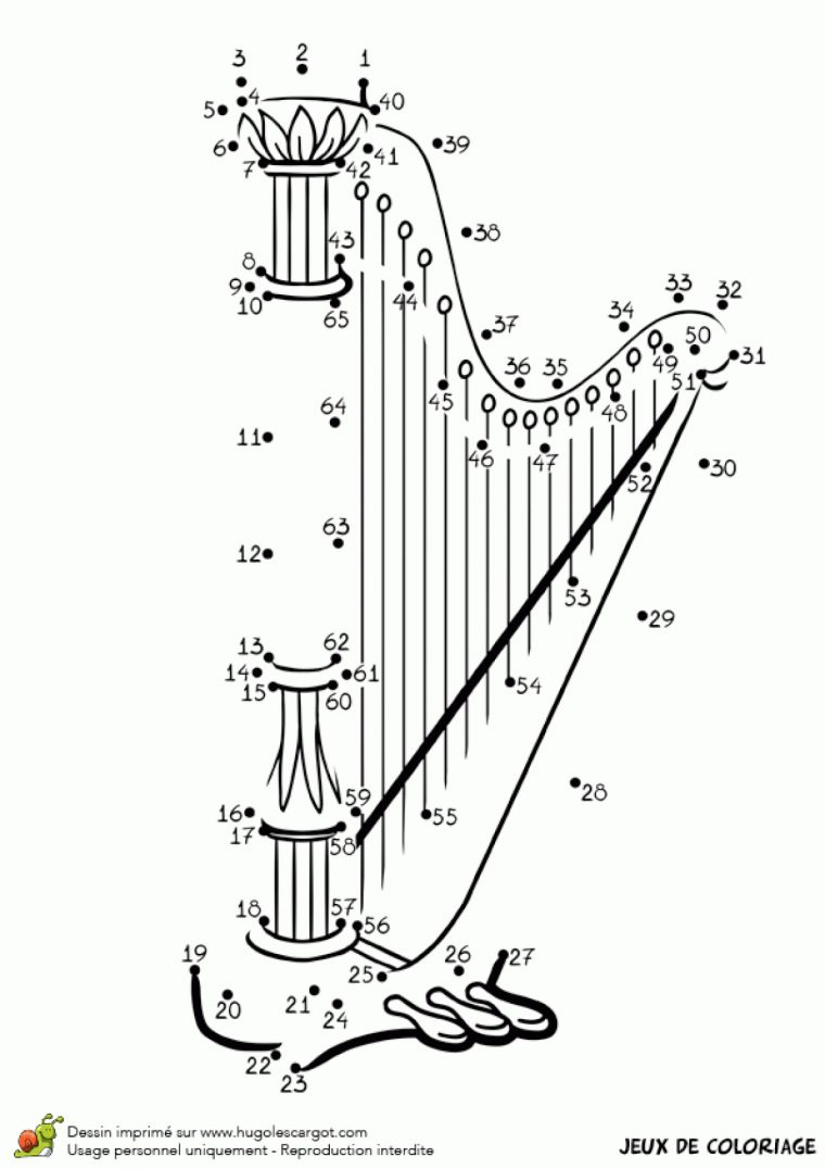 Dessin À Colorier, Points À Relier, Une Harpe dedans Jeu Relier Les Points En Ligne