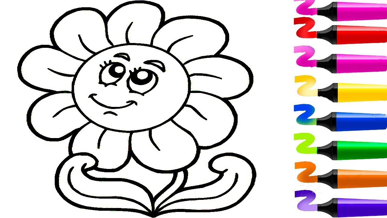 Dessin Facile! Dessin Fleur! Dessiner Et Colorier! Coloriage avec Coloriage Magique Pour Enfant 