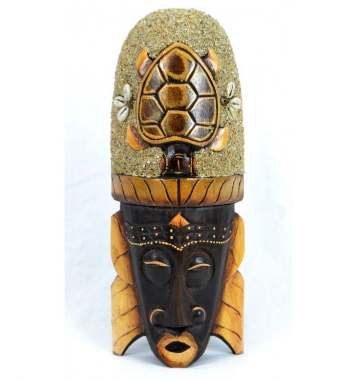 Détails Sur Masque Africain 30Cm En Bois Décor Tortue Sable Et Coquillages  Cauris dedans Masque Afriquain