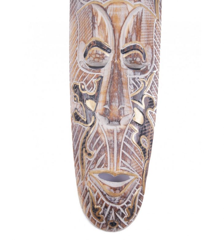 Détails Sur Masque Africain 50Cm En Bois Blanchi, Motif Gecko Noir Et Or. intérieur Masque Afriquain