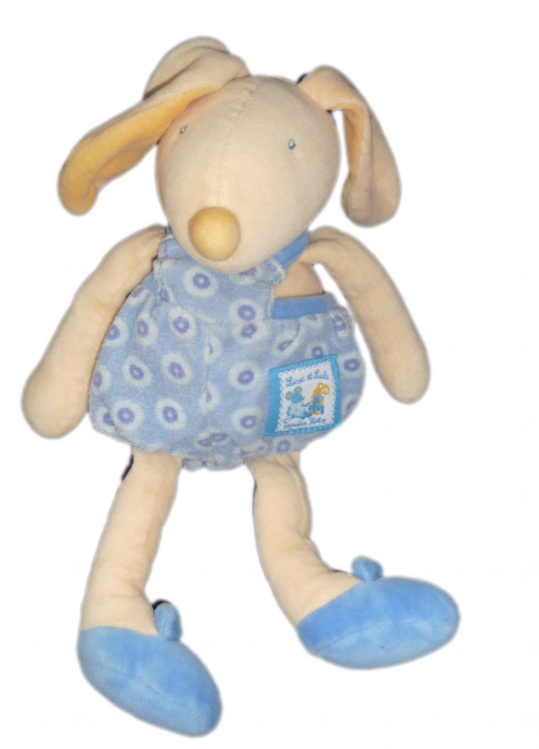 Doudou Lapin Bleu Jaune – Moulin Roty – Lise Et Lulu – H 26 Cm dedans Lapin Lulu