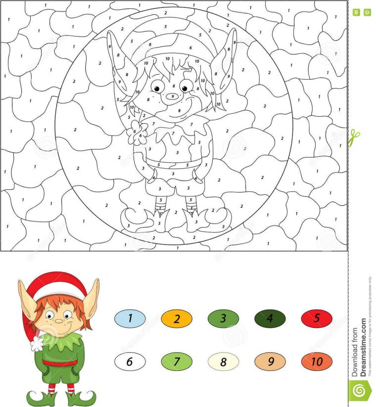 Elfe De Noël Couleur Par Le Jeu Éducatif De Nombre Pour Des dedans Jeu Noel Maternelle