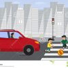 Enfants Traversant La Route Avec La Voiture Rouge Sur Le Feu serapportantà Jeux De Voiture Avec Feu Rouge
