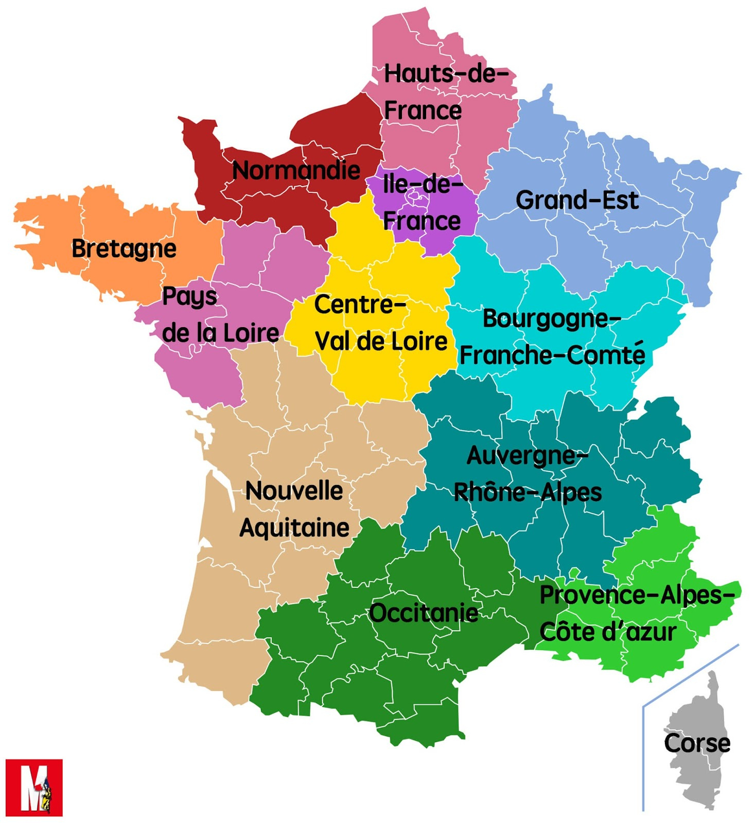 Escuelas Plurilingües Francés: Région Par Région, Nous avec Les 22 Régions De France Métropolitaine 
