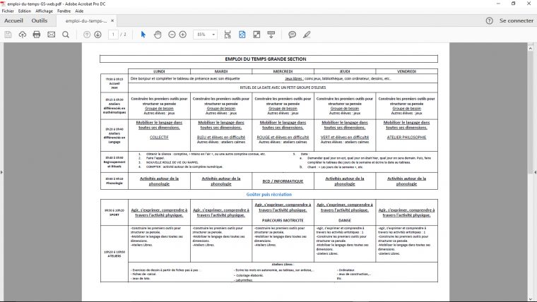 Etps] Exemple D'emploi Du Temps De Grande Section – Fiches concernant Grand Section Exercice