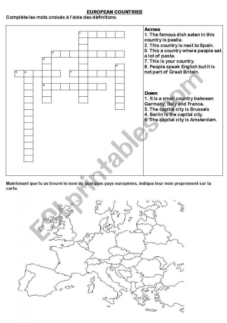 European Countries – Esl Worksheet By Sandlo avec Mot Croisé Aide