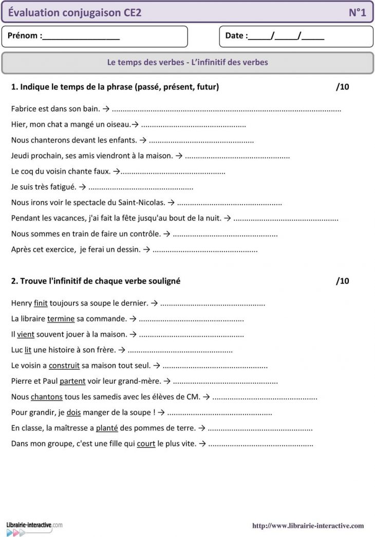 Évaluation Conjugaison Ce2 N 1 – Pdf Téléchargement Gratuit pour Exercice De Ce2 Gratuit