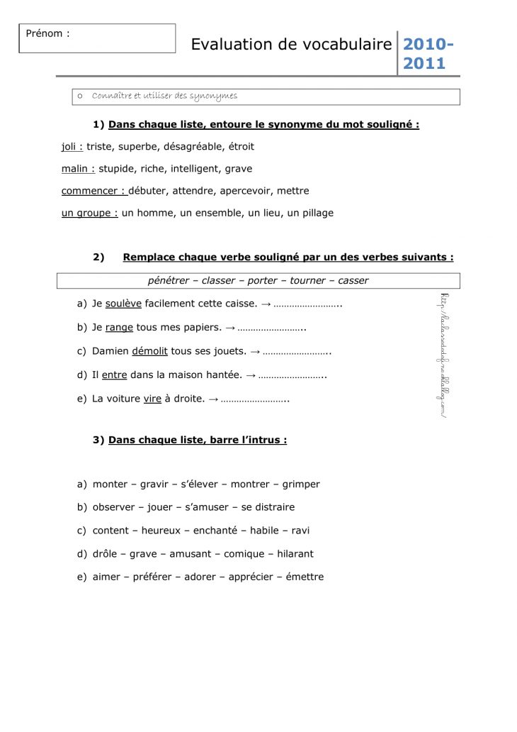 Evaluation De Vocabulaire destiné Barre L Intrus