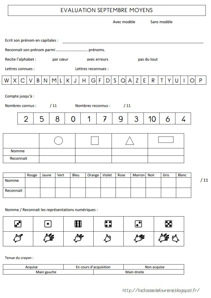 Evaluation Septembre – Laclassedelaurene.pdf encequiconcerne Cours Moyenne Section Maternelle