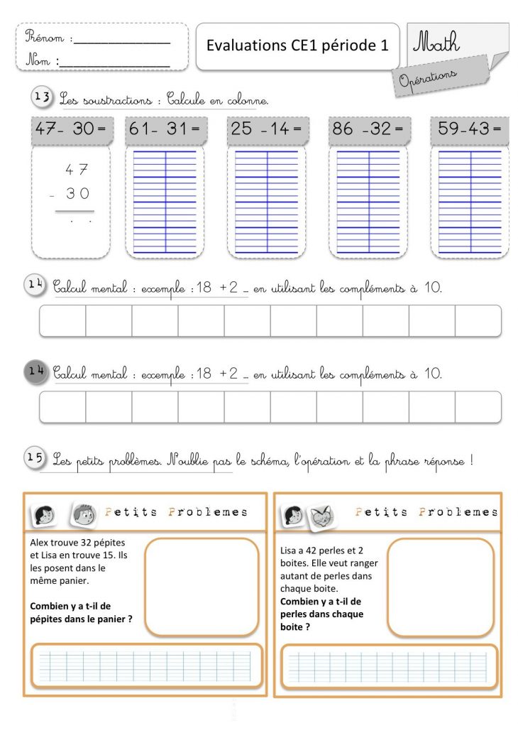 Evaluations Ce1 1Er Semestre | Evaluation Ce1, Ce1 serapportantà Exercice Problème Ce1