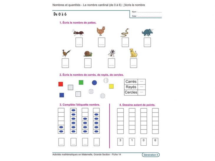 Evolu Fiches – Activités Mathématiques En Grande Section avec Fiche De Travail Gs