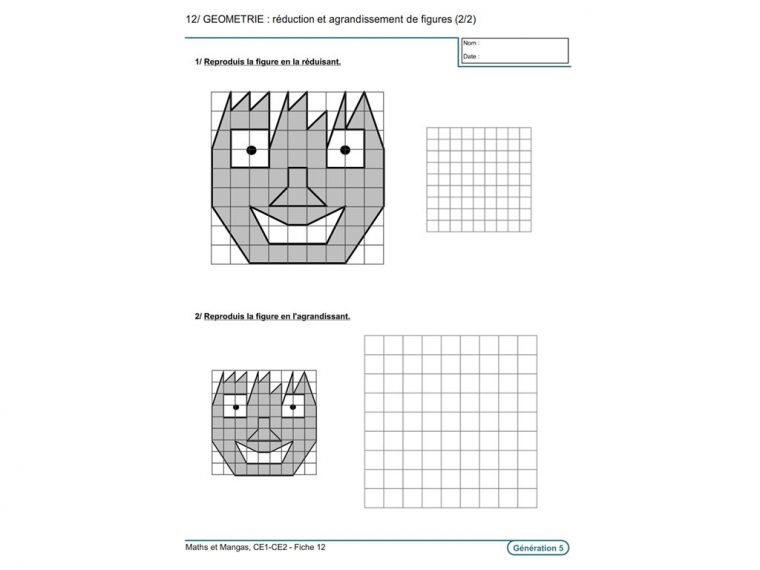 Evolu Fiches – Maths Et Manga (Ce1-Ce2) concernant Exercice Reproduction Sur Quadrillage Ce1