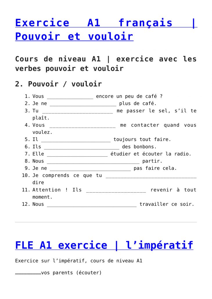 Exercice A1 Français | Pouvoir Et Vouloir,fle A1 tout Exercice Francais Facile