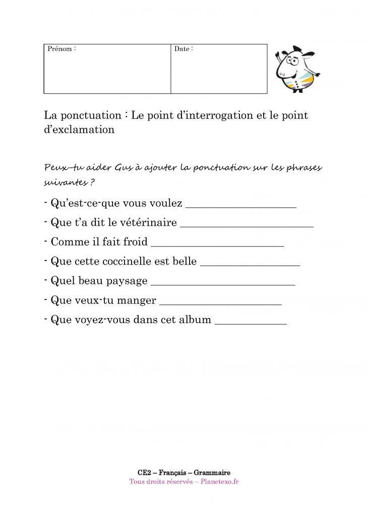 Exercice Corrigé Pour Le Ce2 : La Ponctuation : Le Points D destiné Exercice De Ce2 Gratuit