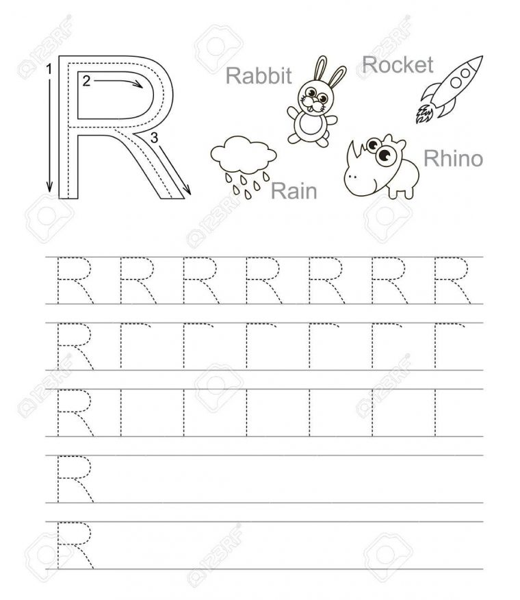 Exercice De Vecteur Illustré Alphabet. Apprendre L'écriture. Feuille De  Traçage Pour La Lettre R. Page À Colorier. tout Exercice Sur L Alphabet