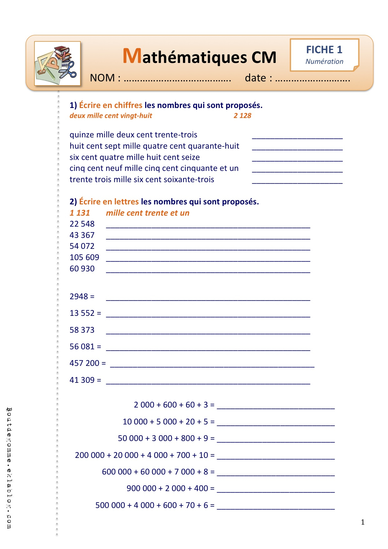 Exercices Numération Cm2 | Bout De Gomme encequiconcerne Exercice Gratuit Cm2 