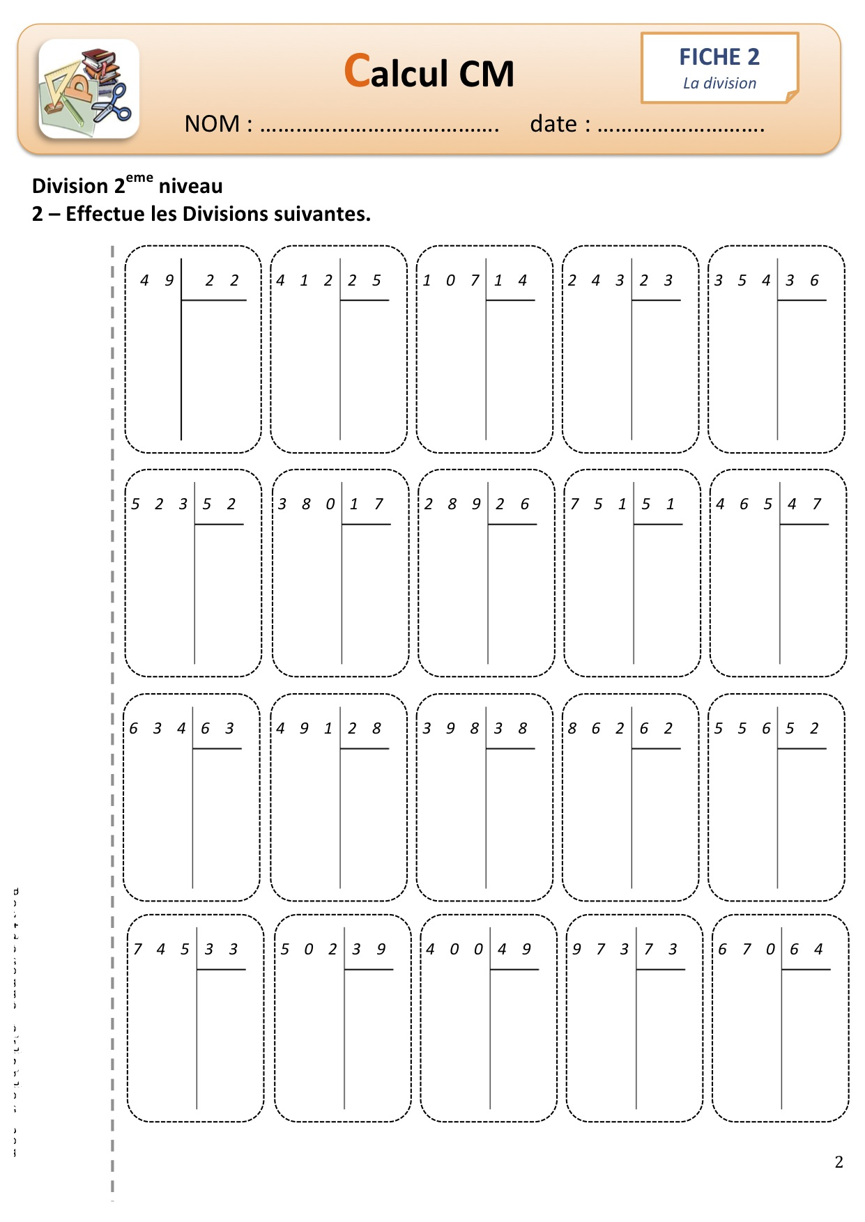 Fiche Calcul Cm : La Division | Bout De Gomme destiné Exercices Maths Ce2 À Imprimer