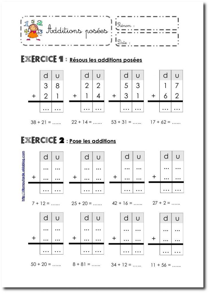 Fiches Additions Posées Sans Retenue | Exercice Ce1 serapportantà Exercices Maths Ce2 À Imprimer