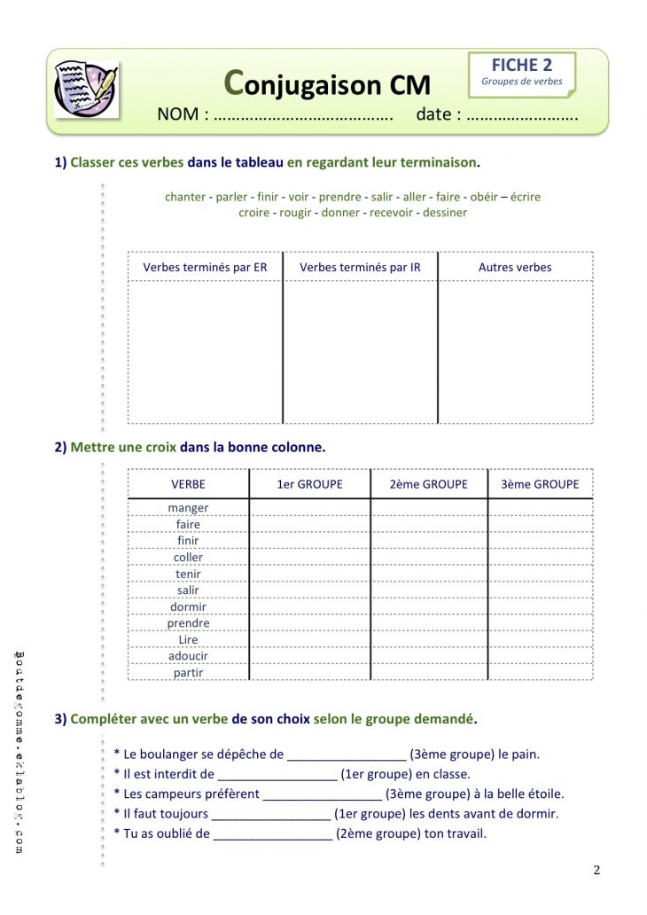 Fiches Conjugaison | Bout De Gomme dedans Fiche De Français Ce2