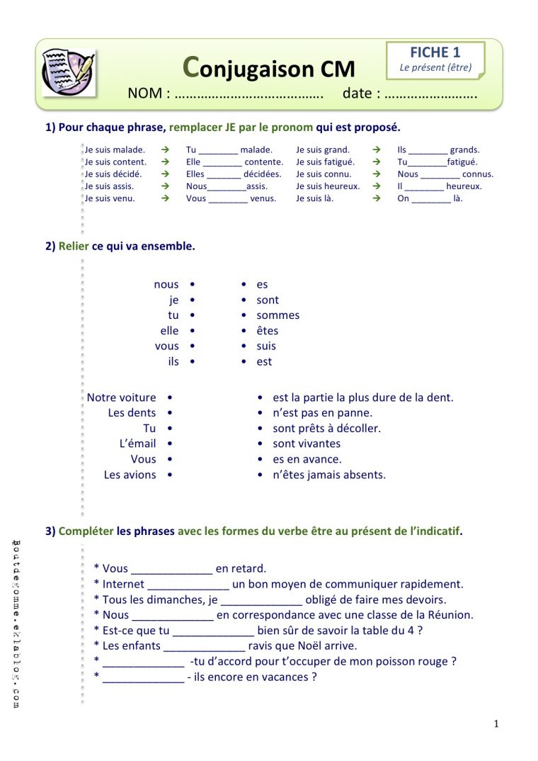 Fiches Conjugaison | Bout De Gomme destiné Exercice Cm1 Conjugaison À Imprimer