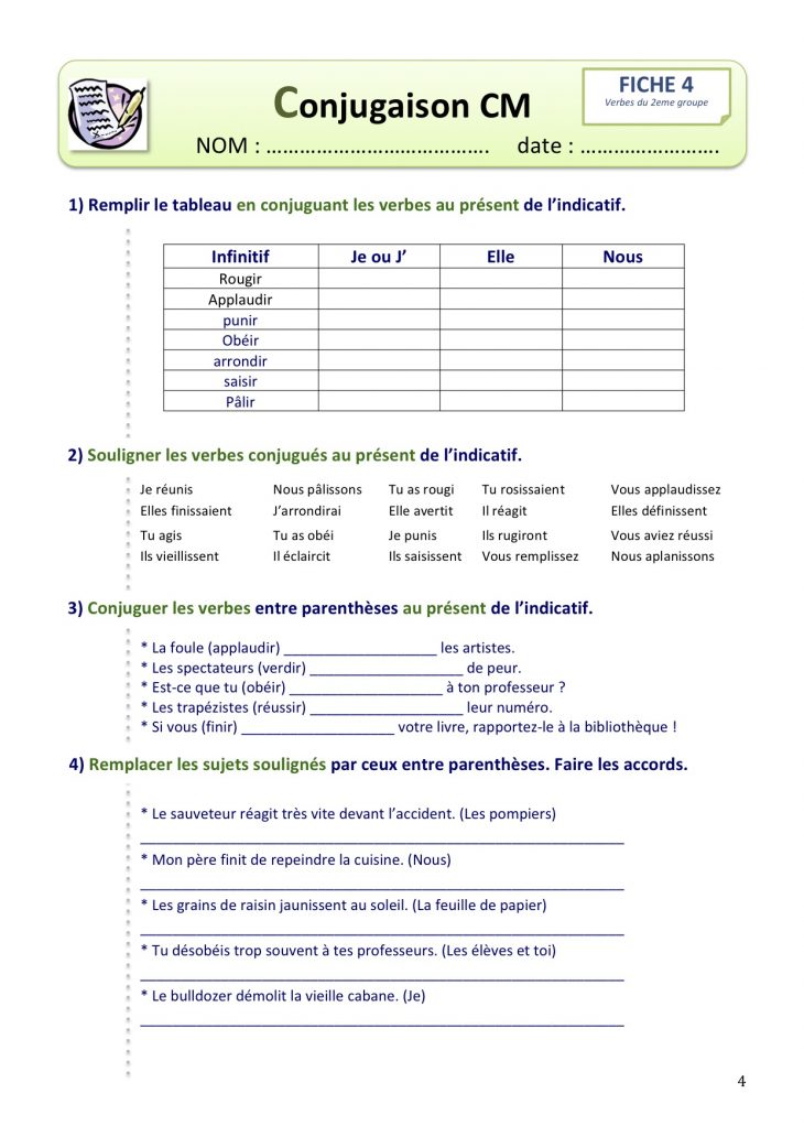 Fiches Conjugaison | Bout De Gomme serapportantà Fiche De Français Ce2