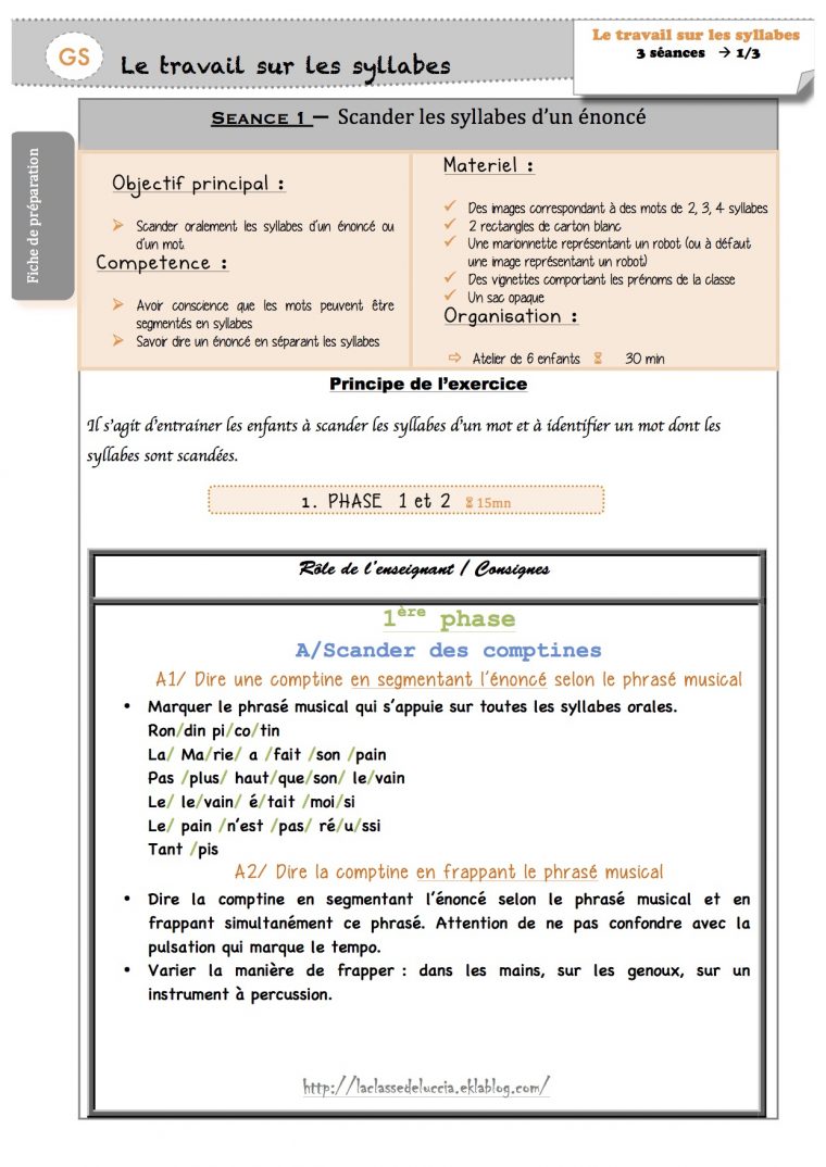 Fiches De Préparation Sur Les Syllabes – La Classe De Luccia ! concernant Les Maternelles Fiches