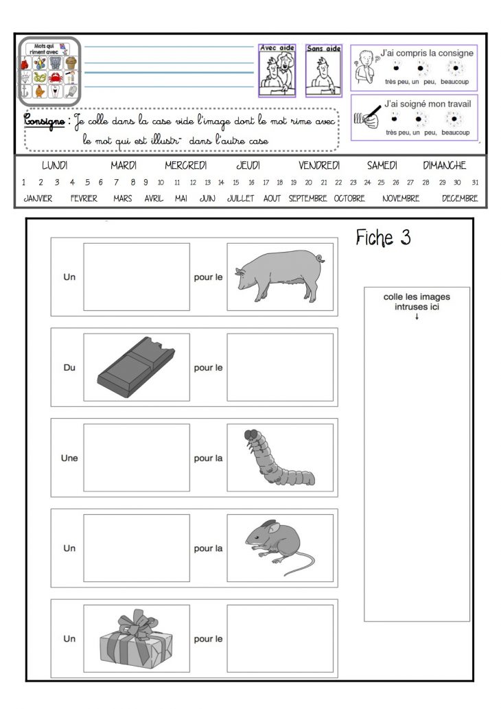 Fiches De Travail Sur Les Rimes – La Classe De Luccia ! dedans Exercice De Moyenne Section