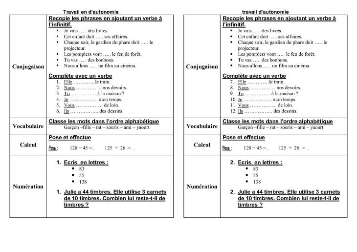 Fiches Et Travail En Autonomie Ce1,ce2 En Français Et Maths dedans Fiche De Français Ce2