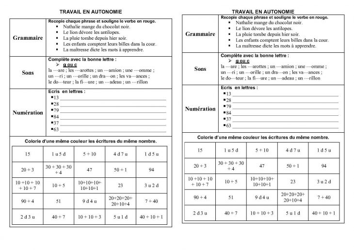 Fiches Et Travail En Autonomie Ce1,ce2 En Français Et Maths intérieur Fiche De Français Ce2