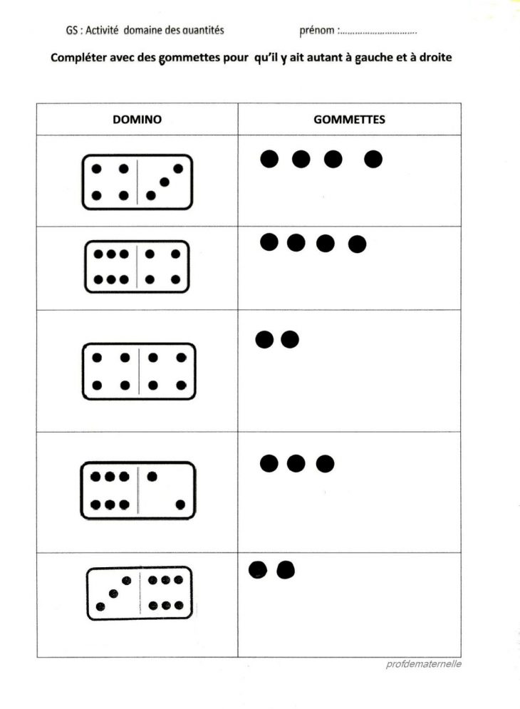 Fichier – Domaine Du Nombre Gs/ms – Profdematernelle avec Fiche De Travail Gs