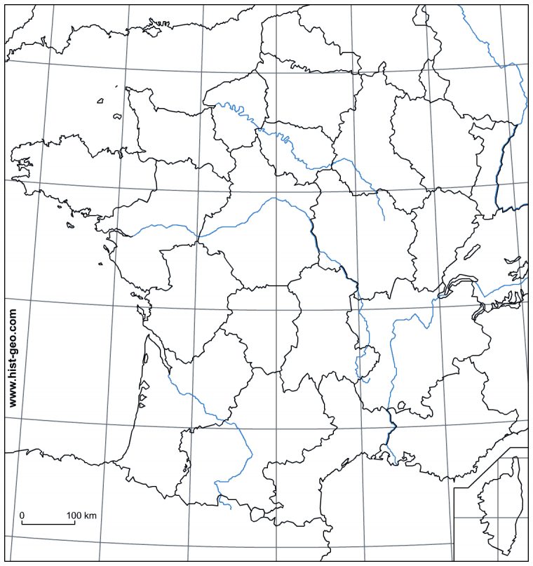 Fond De Carte – France (Frontières, Fleuves, Régions à Fond De Carte France Fleuves