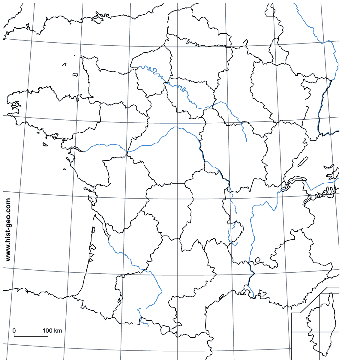 Fond De Carte - France (Frontières, Fleuves, Régions à Fond De Carte France Fleuves