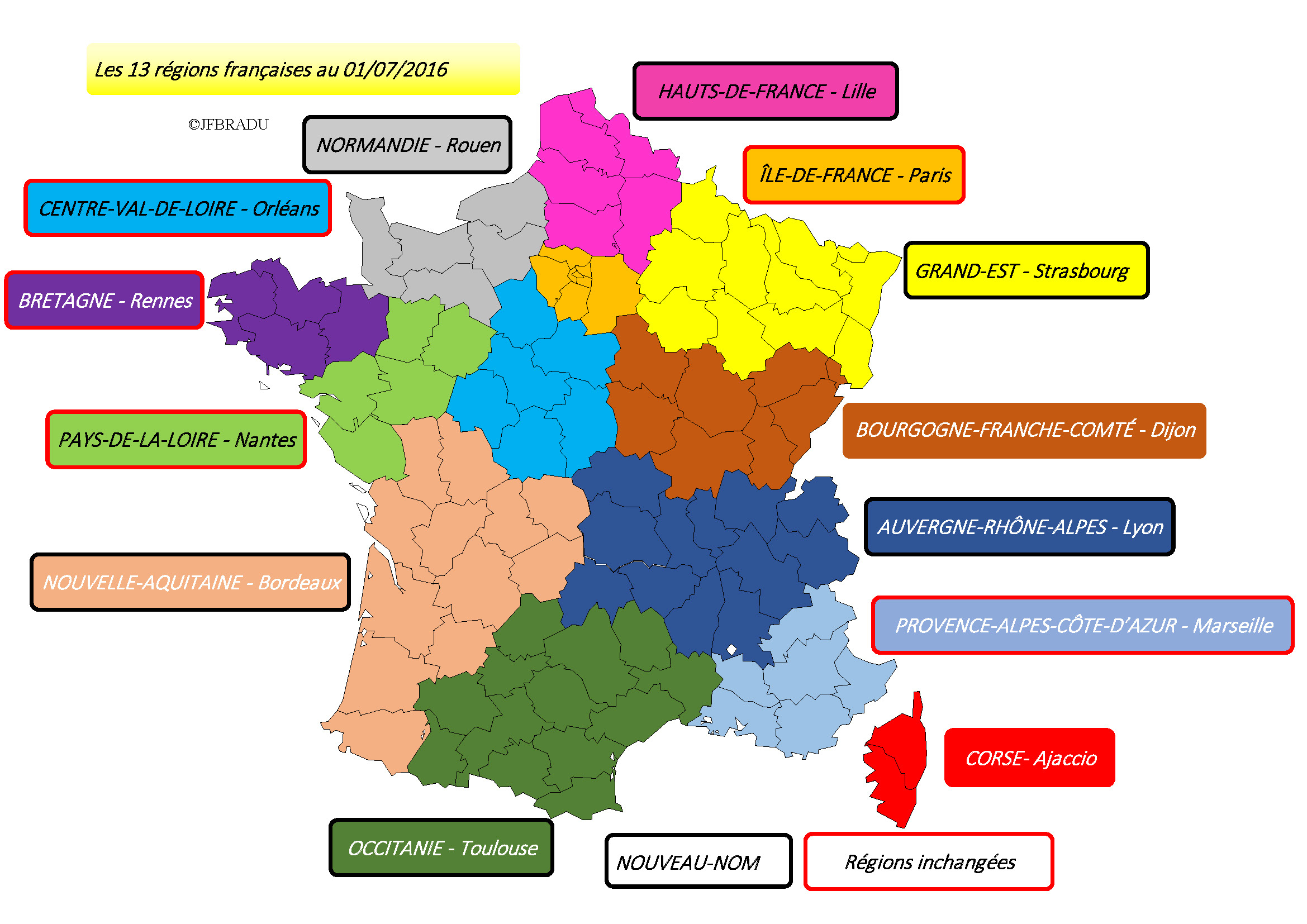 Region de france. Regions de France. Карта Франции с регионами после 2016. Регион de. 13 Regions de France.
