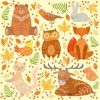 Forest Animals Covered In Ornamental Patterns Illustration. Hand Drawn  Print In Bright Colors With Artistic Details On Background With Autumn Eaves avec Image D Animaux A Imprimer En Couleur
