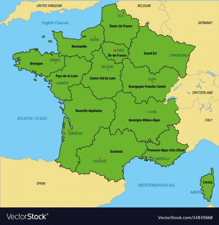 France Map With Regions And Their Capitals avec Map De France Regions